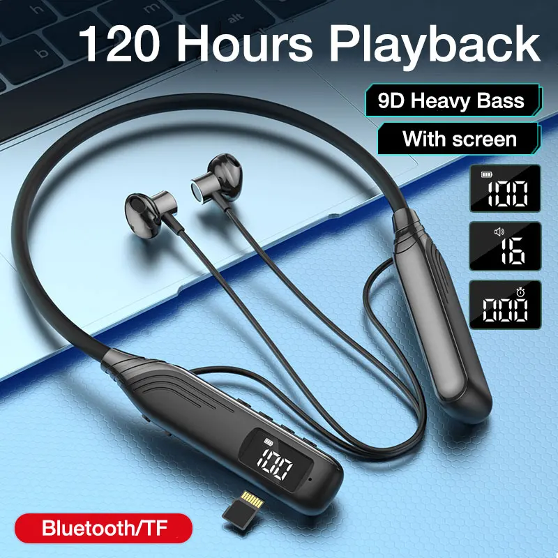 Eardeco-auscultadores sem Fios com Microfone Faixa de Pescoço Bluetooth Estéreo Reprodução de 120 Horas Baixo Desporto