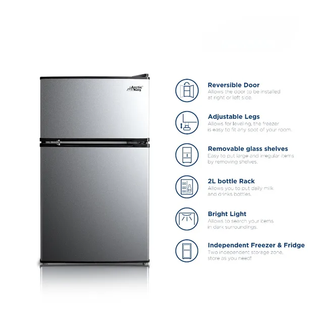 3.2 Cu Ft Two Door Mini Fridge with Freezer, Stainless Steel, E-star 2