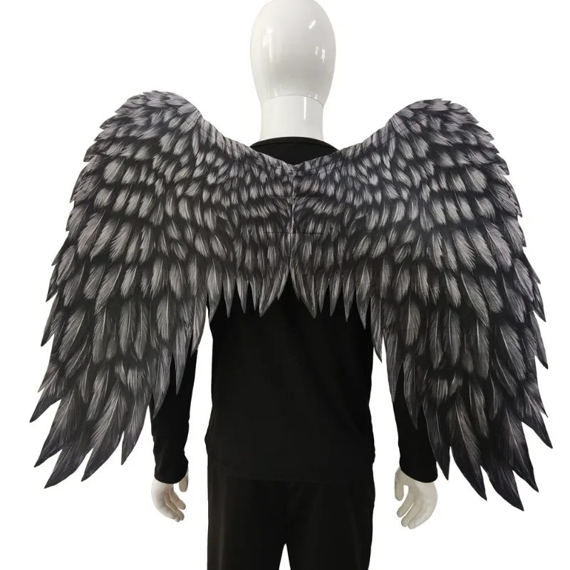 Halloween Karneval Atmosphäre Faltbare Flügel Kreative Vlies Gedruckt Schwarz und Weiß Teufel Erzengel Flügel Dekorative Prop – Detail 4