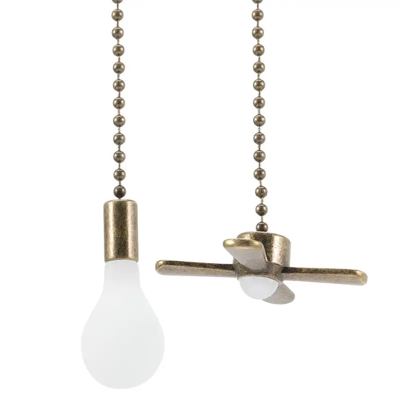 2 pcs Ceiling Fan Pull Chains Beaded Ball Extension Metal Chain Extenders Pendants With Light Bulb For Light Fixtures