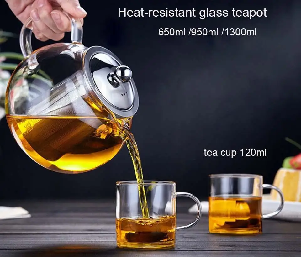 théière en verre borosilicate borrey avec filtre infuseur amovible théière en verre résistant la chaleur ensemble de tasses fleur puer oolong bouilloire thé