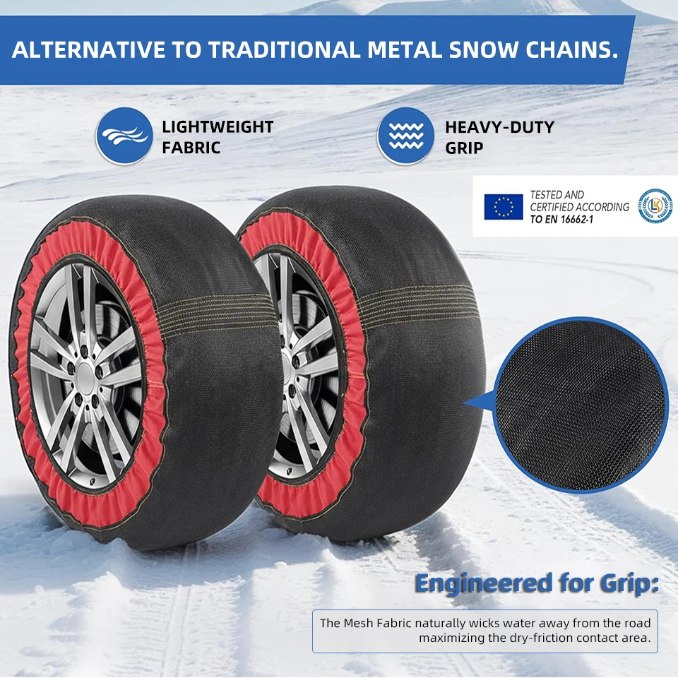 Car Snow Sock Tire Textile Snow Chains Fabric Car Chains Gloves 1 Pairs SUV Truck Pickup Winter Emergency Accessories
