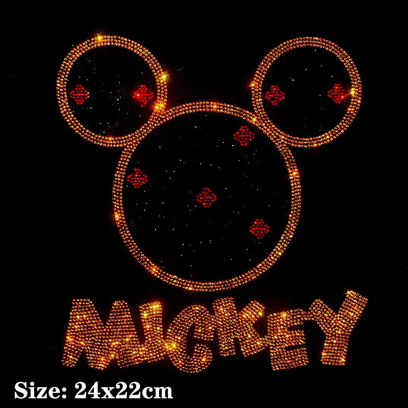

Disney Mickey Minnie Mouse Shiny iron on applique patches hot fix rhinestone transfer motifs transfer on design for shirt dress.