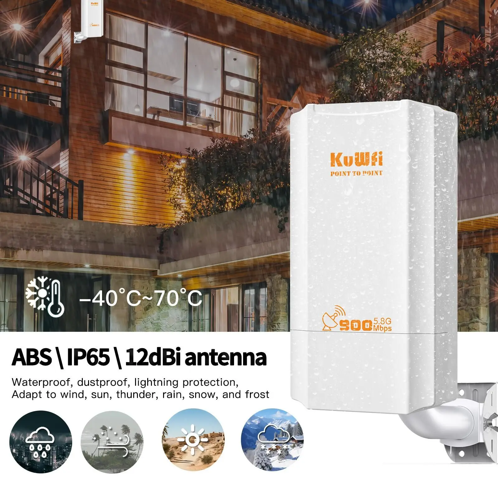 Kuwfi-outdoor Wireless Cpe Bridge Wi-fi Signal Amplificador Iptp Long Range Extender Impermeável ap Repeater 5.8g 900mbps - Imagem 3