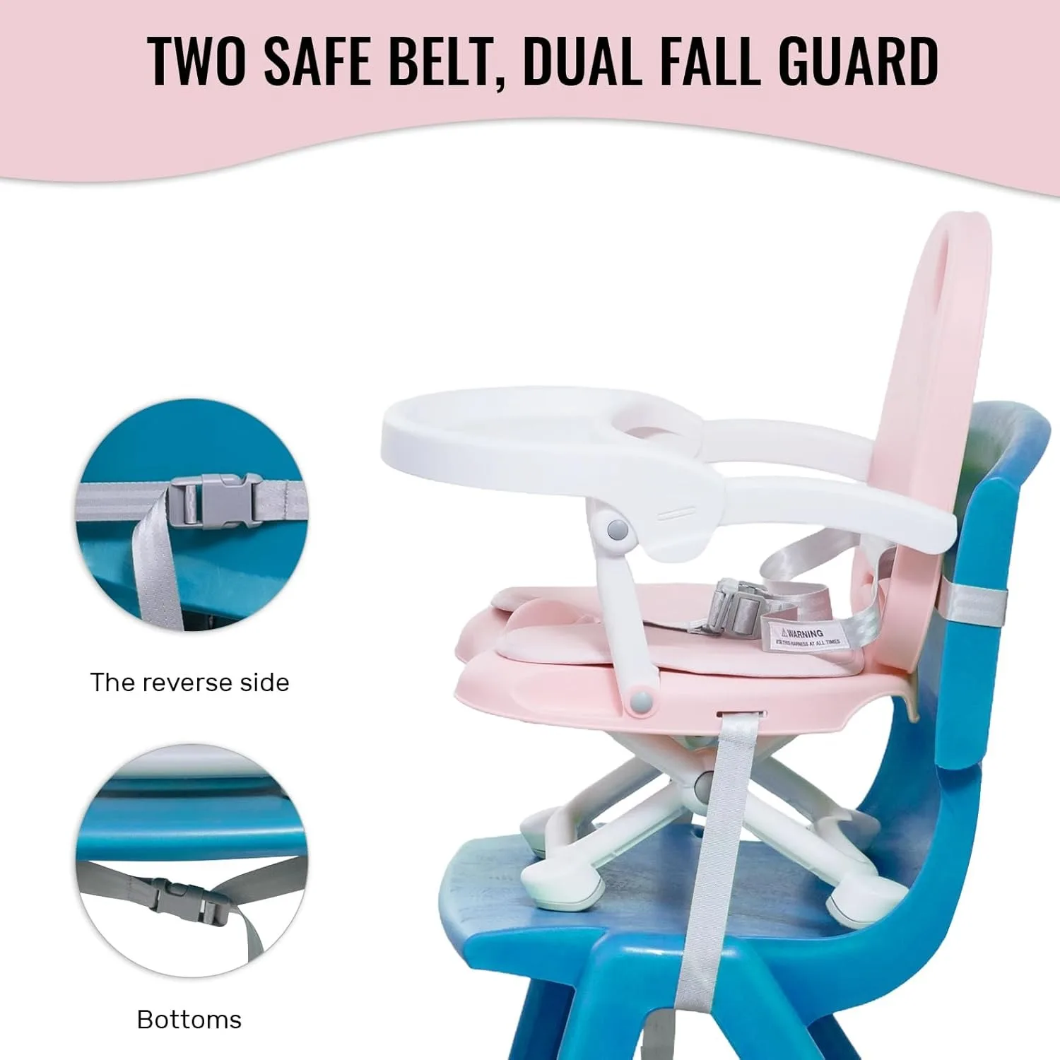 Portable 3-in-1 Foldable Baby Booster Seat with Removable Tray
