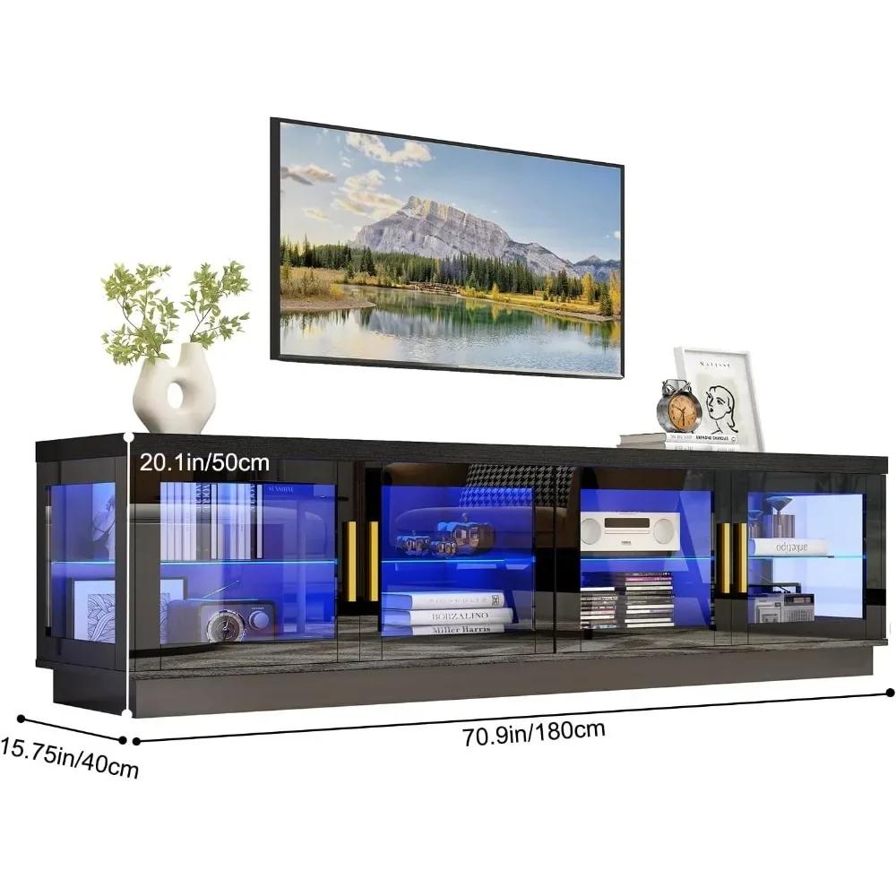 LED TV Stand with Storage Cabinet & RGB LED High Glossy Modern TVs Stand for Living Room TV Console 2