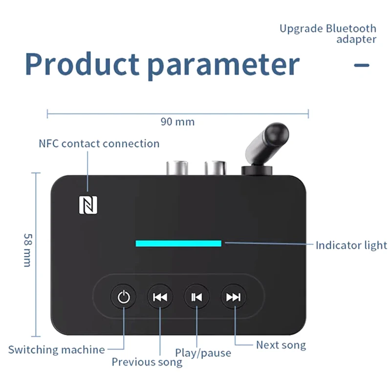 2 in 1 NFC 블루투스 오디오 리시버 송신기, USB U 디스크, TF 재생, 무선 스테레오 하이파이 음악 어댑터, 3.5mm AUX, 2 RCA 지지대