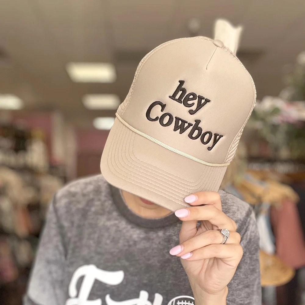 Hey Cowboy Trucker Hat Embroidery Pink Woman Baseball Cap Mom Hats Ventilate Beach Mesh Caps