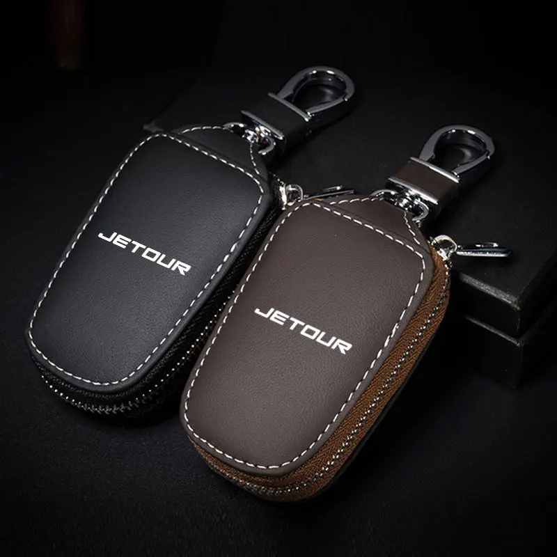 

Car smart key case cover key wallet leather key chain shield shape Pendant ring protect bag for Chery Jetour X70 X70SM X90 X95