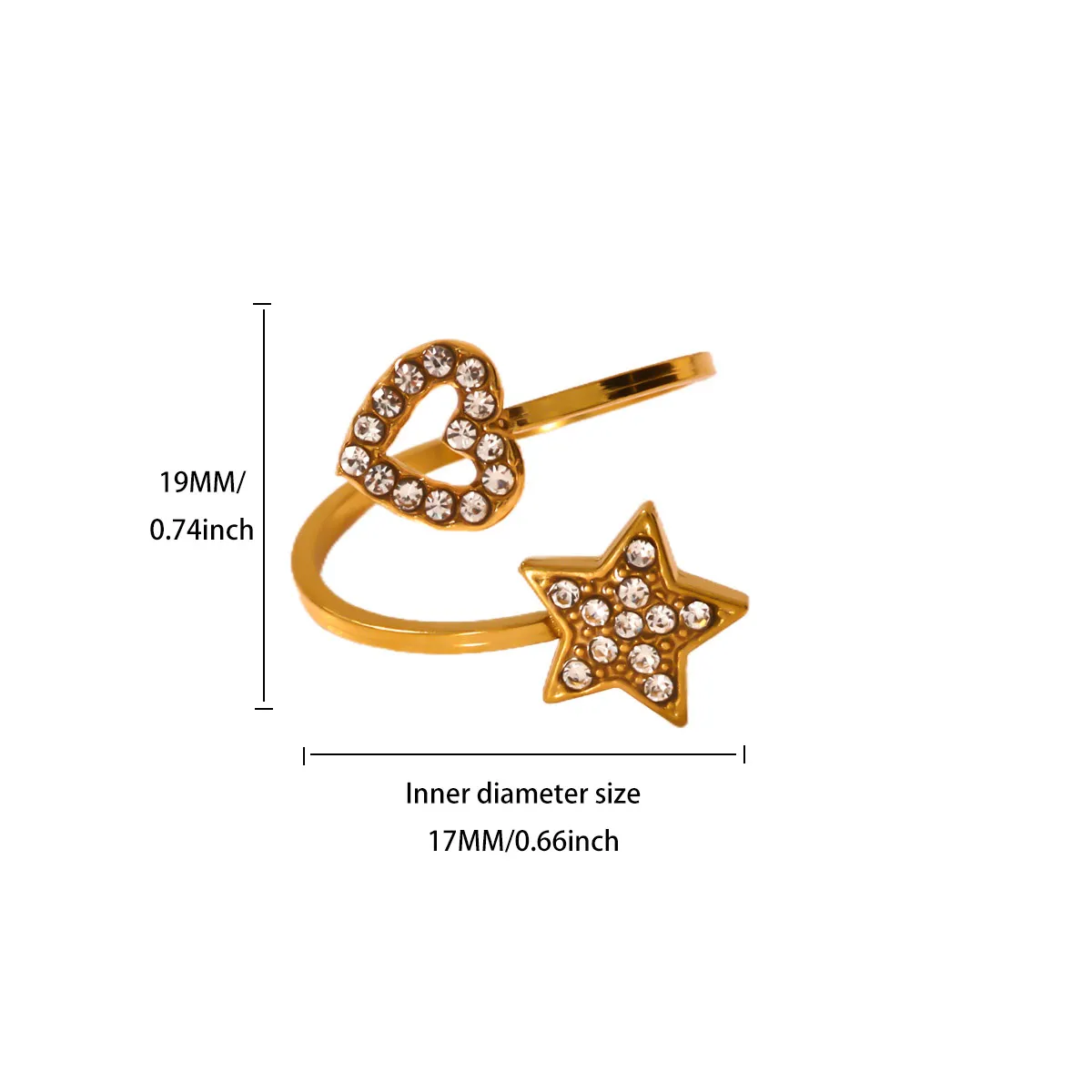 Zircon Rings Gold Plated Stainless Steel Adjustable For Women
