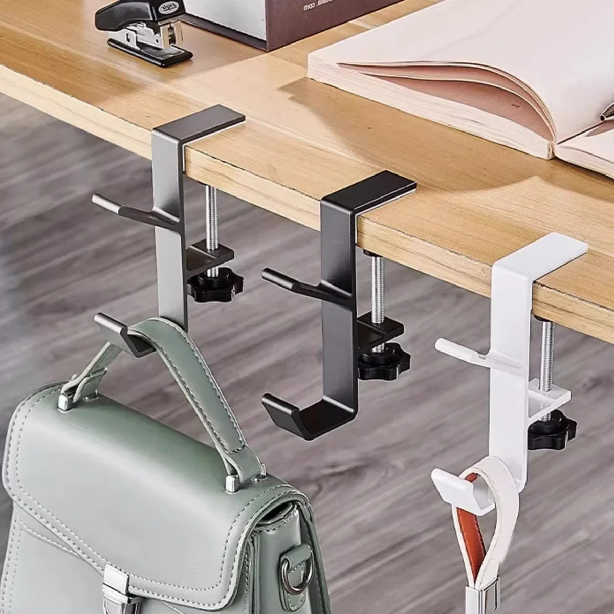 Multifunction Desk Edge Hook Adjustable Backpack Storage Hook Portable Handbag Rack Punch Free Home Office Desk Edge Hanger Hook 3