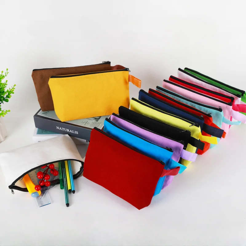 Colorful Canvas Pencil Bag Coin Organizer Zipper Cosmetic Bag Stationery Storage Pouch Girls Makeup Brushes Lipsticks Bags cosmetic bag coin purse coin wallet change bag