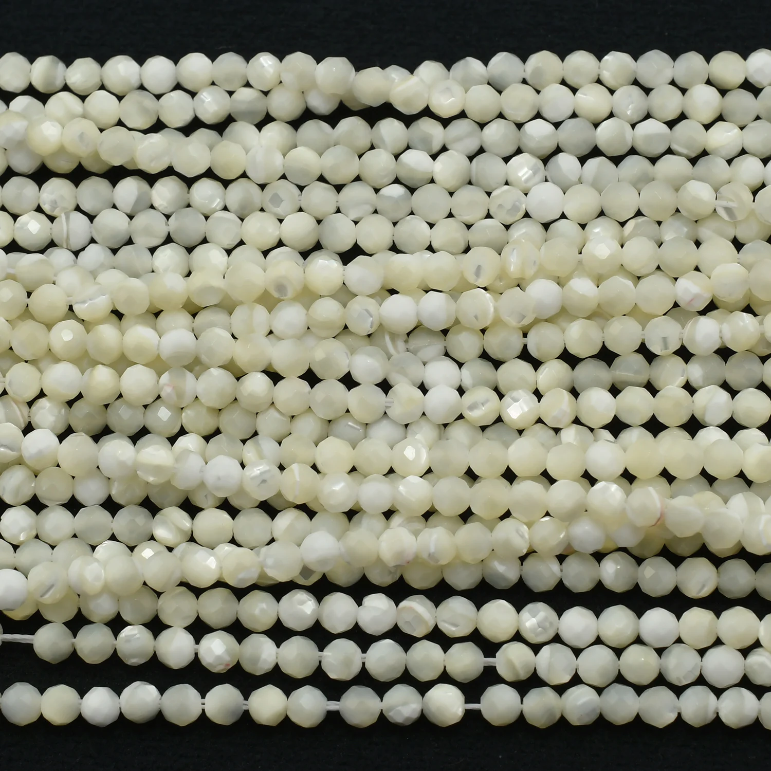 천연 크림 화이트 자개 MOP 패싯 라운드 비즈 2mm, 3mm, 4.3mm