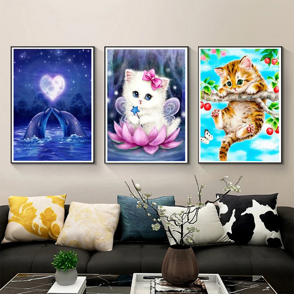 5D Diamond Painting Kit Cat Dolphin Animal Mosaic DIY Landscape Beach Diamond Embroidery Rhinestone Home Decoration Gift