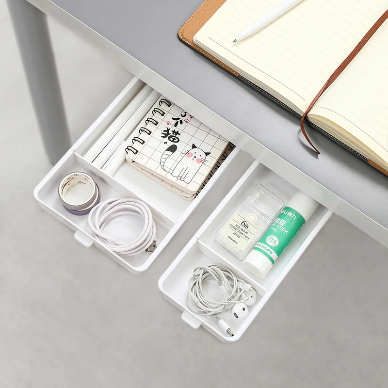 Under Desk Drawer Under Table Hidden Storage Box Home Office Stationery Organizer Self Stick Pen