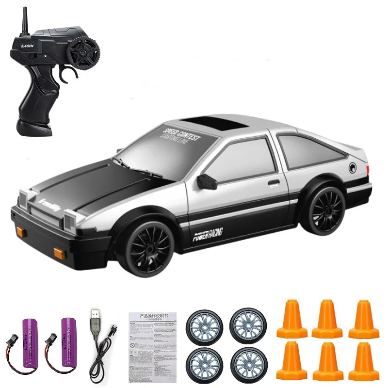 LED 조명이 있는 RC 자동차, 4WD 리모컨 드리프트 자동차, 전문 레이싱 장난감, GTR 모델 AE86, 어린이 크리스마스 선물, 2.4G