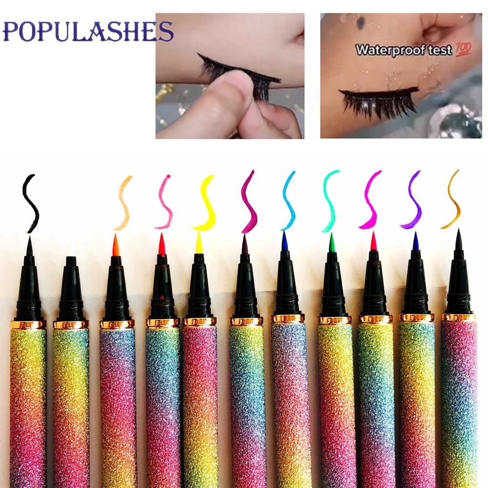 

10pcs Eyeliner Lash Glue Pen Wholesale Colorful Self Adhesive Liquid Multicolor Magic Pencil No Glue Long Last Quick to Wear