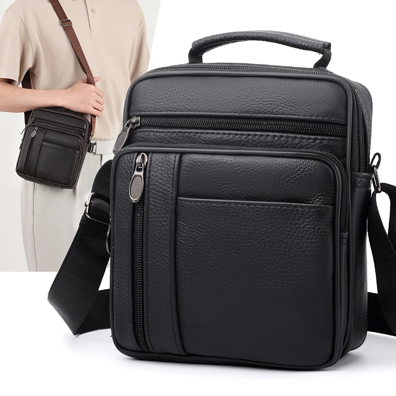 Men's Fashion Black Synthetic Leather Crossbody Bag | Adjustable Shoulder Strap, Multi-Layer Compartments | Business Casual | Of