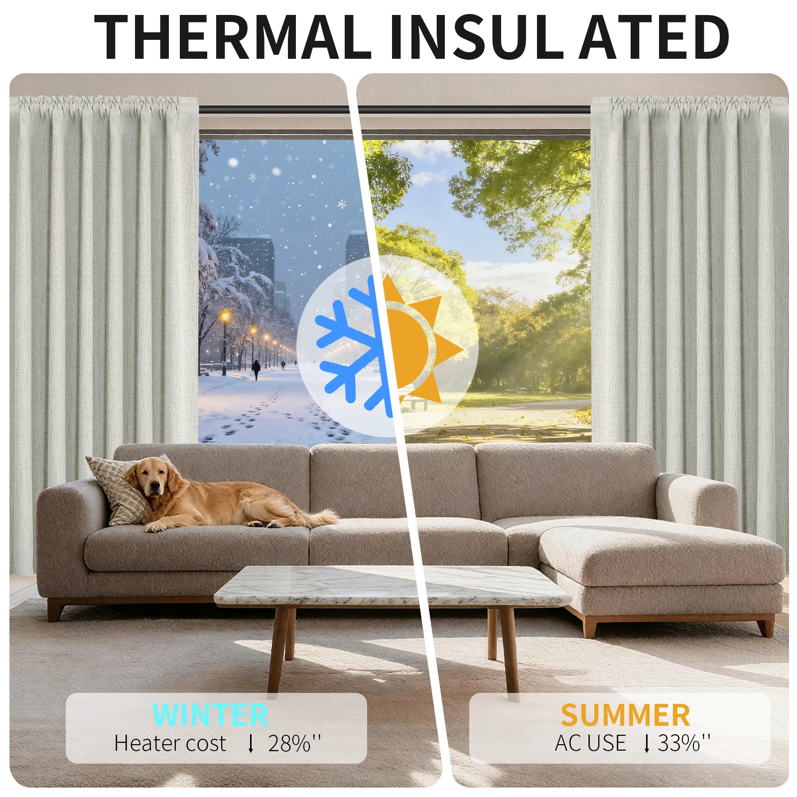 Blackout Linen Curtains - Thermal Eyelet Panels | Soft Texture, Sun Blocking Drapes