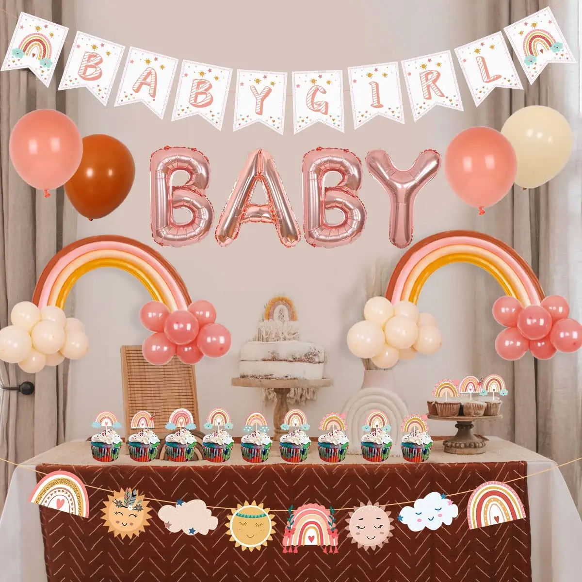 Rainbow Baby Shower Party Decorations Bohemian Oh Baby Balloon