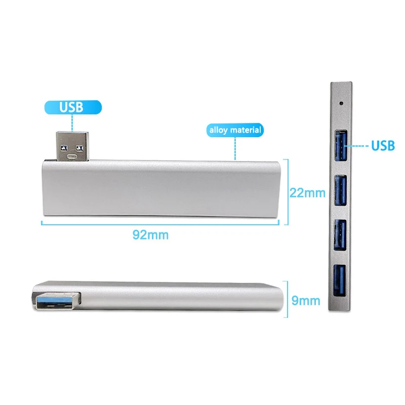 휴대용 USB PD 분배기, PC 컴퓨터 노트북 액세서리, 4 in 1 USB 3.0 허브, 4 포트 확장 플러그, 슬림