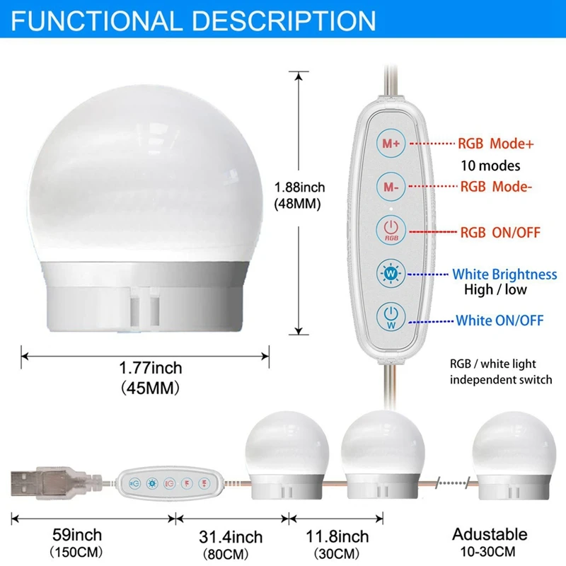 3 Modes Colors Makeup Mirror Light Make Up Mirror Wall Lamp Vanity With Lights USB 12V Hollywood