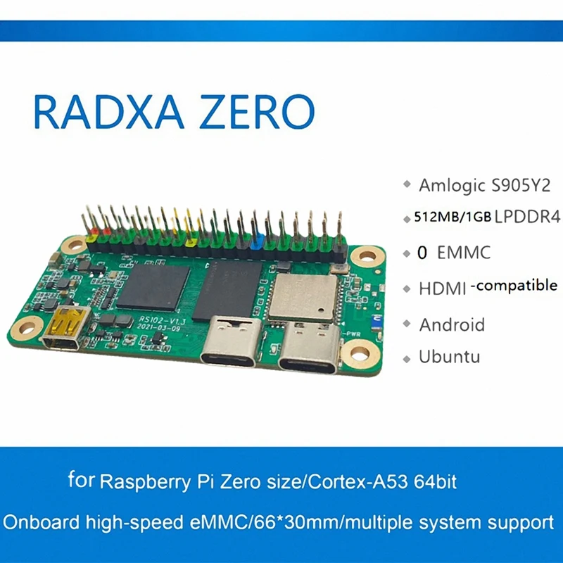

Макетная плата Radxa Zero Amlogic S905Y2 Quad Cortex A53 LPDDR4 RAM + 0 EMMC WIFI4/BLE4 для Raspberry Pi Zero