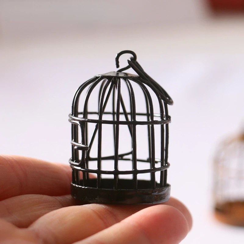1pc New 1:12 Scale Metal Bird Cage with Bird Birdcage Dollhouse Miniature Gold Tone 5