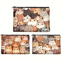 Stylish Cartoon Cat Print Clutch Bag Portable Zipper Cosmetic Bag With Linen Fabric Travel Toiletry Storage Pouch for Women 1
