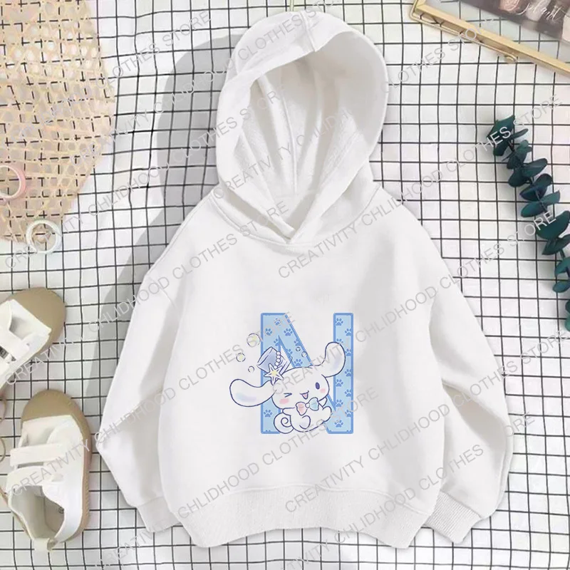 Children Hoodie Sanrio Cinnamoroll Letter A B C D Sweatshirts Girls Kawaii Pullover Anime Cartoons Boy Kids Casual Tops