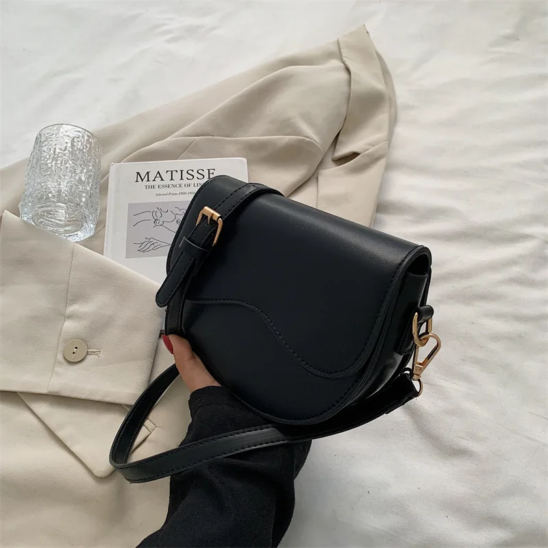 Women's Fashion Simple All-match Hangbag New Solid Color Beading Shoulder  Bag Female Texture Soft PU Leather Crossbody Bags