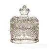 Creative Clear Glass Storage Jar Crown Embossed Glass Crystal Tea Jar Candy Storage Box with Lid Cotton Swab Box Home Decoration 1