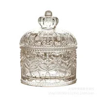 Creative Clear Glass Storage Jar Crown Embossed Glass Crystal Tea Jar Candy Storage Box with Lid Cotton Swab Box Home Decoration 1
