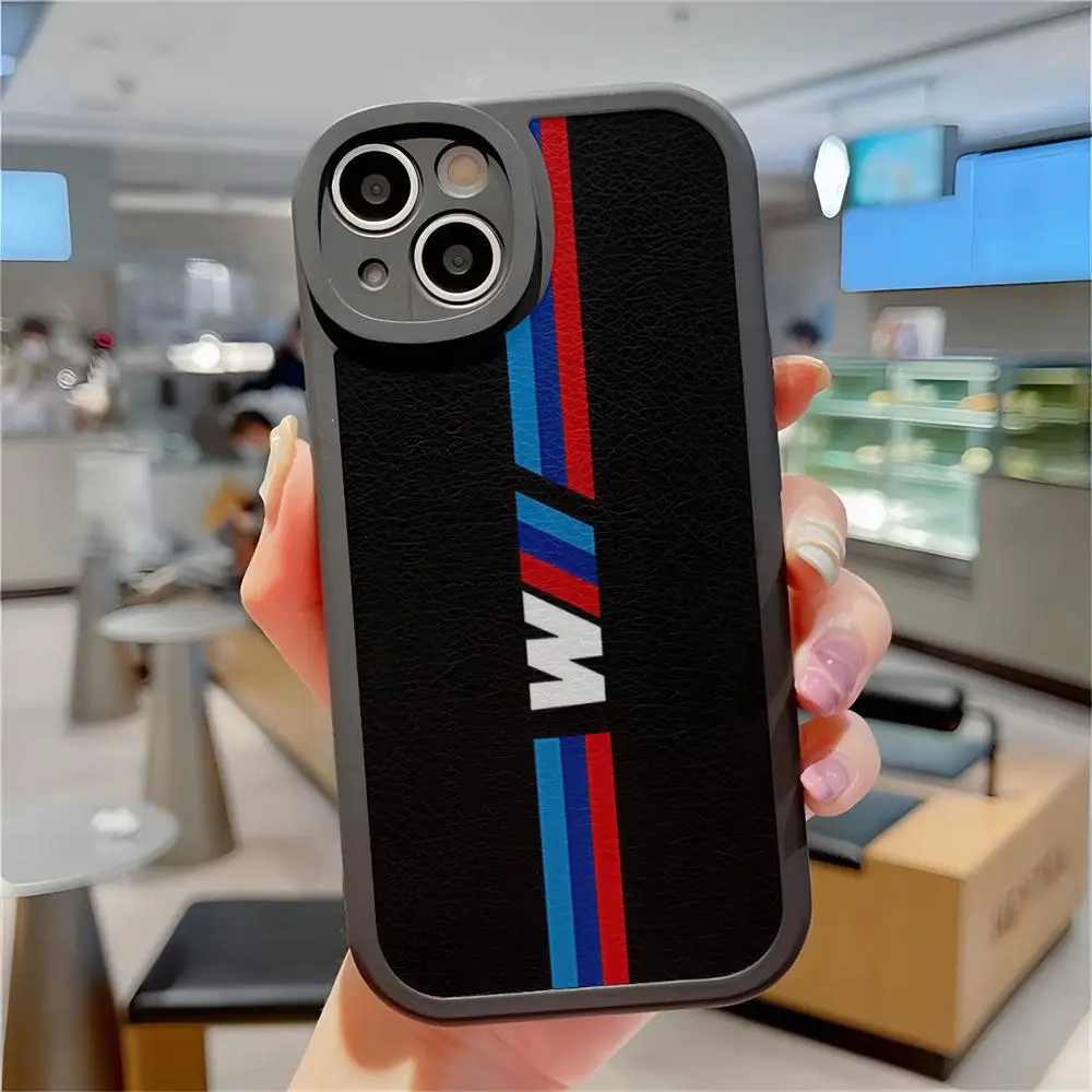 

Сине-красная Автомобильная защита для B-Bmw для iPhone 15 14 13 11 12 Pro Max Mini X XR XS 8 Plus mini из овечьей кожи, Силиконовая защита для камеры