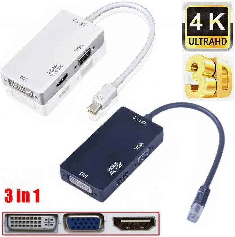 3 인 1 미니 DP hunderbolt 미니 디스플레이 포트 50 개, HDMI DVI VGA 컨버터 케이블 어댑터 애플 맥북 프로 에어 미니 아이맥용