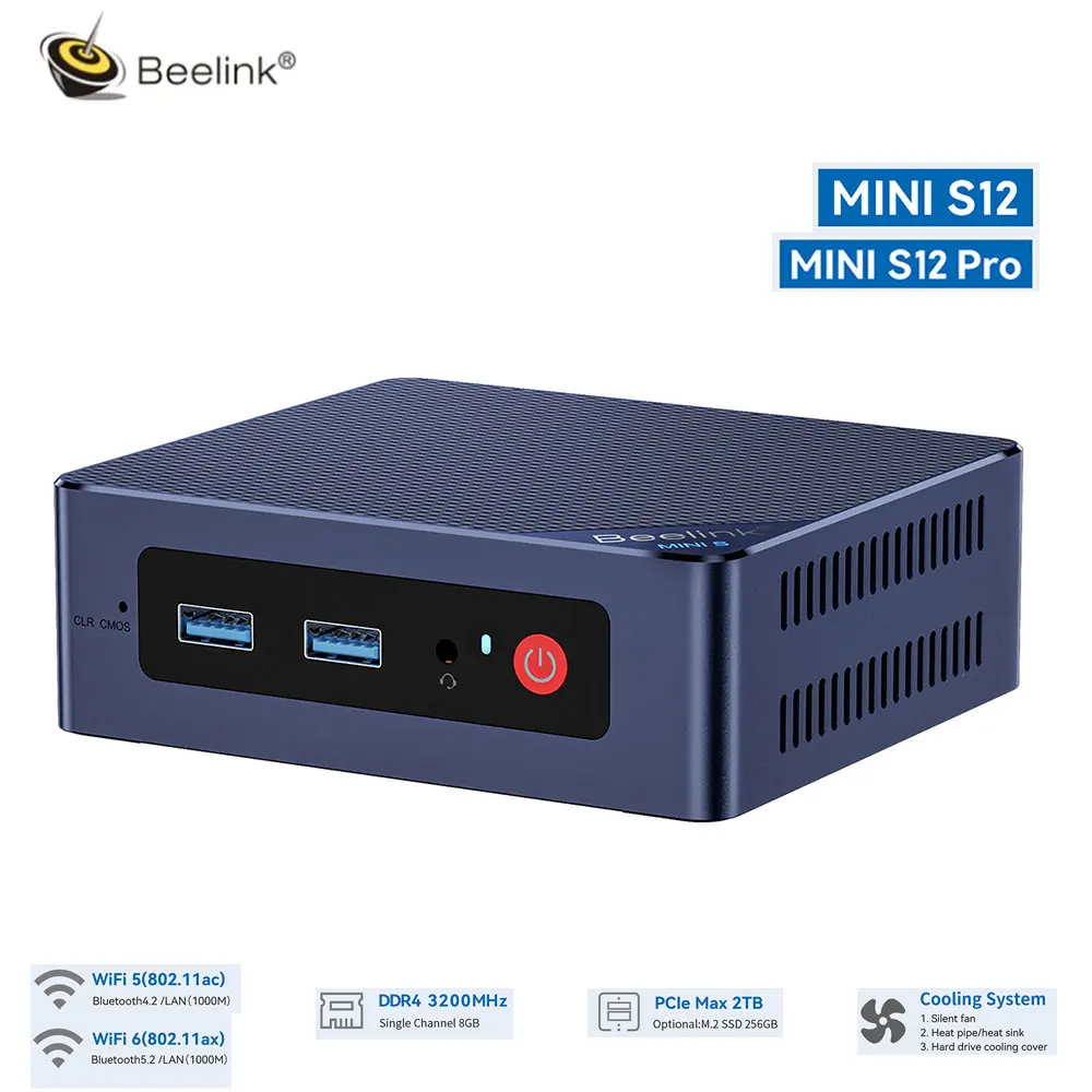 Beelink S12 игровой мини-ПК Intel N95 S12 Pro N100 8 Гб 16 Гб DDR4 3200 МГц 256 ГБ 500 ГБ SSD Wifi5/Wifi6 USB3.2 Gen2/LAN 1000M/4K HDMI