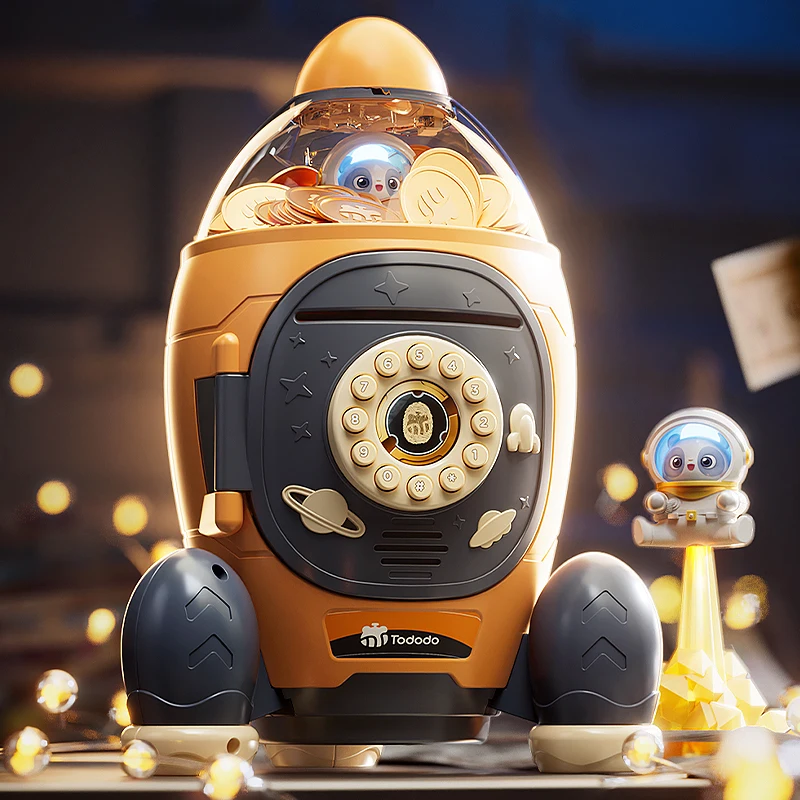 Intelligence Cash Box Fingerprint Piggy Bank Money Rocket For Children Digital Coins Cash Saving Safe Deposit Kids Toys
