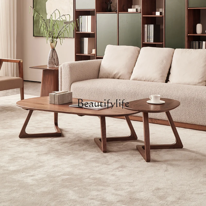 

North America Black Walnut Solid Wood Special-Shaped Tea Table Height Combination Living Room Creative Log Tea Table