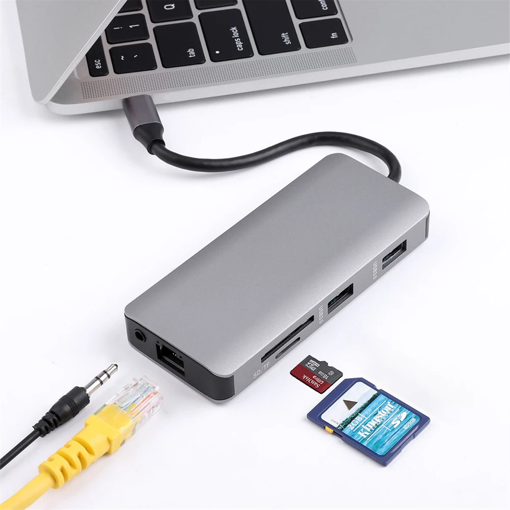 RJ-45 VGA HDMI 호환 포트 멀티포트 어댑터, 9-in-1 C타입 허브, 노트북용 SD 카드 리더, USB C PD 100W 포트, 2 USB3.0 및 1 USB C