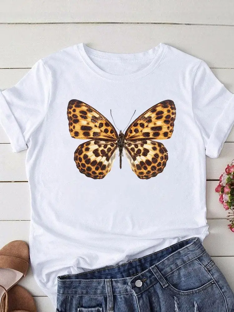 

Print Clothes Short Sleeve Tee Women Fashion Graphic T Shirt Leopard Butterfly New Style 90s Clothing T-shirt Summer Female Top