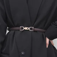 1 шт. новый женский кожаный тонкий ремень для платья, регулируемый тонкий пояс, платьеный ремень с винтажной золотой пряжкой из искусственной кожи — изображение 5