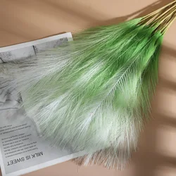 Vibrant Boho Faux Pampas Grass - Set of 10 Elegant Stems for Home and Wedding Decor (Gradient Green)