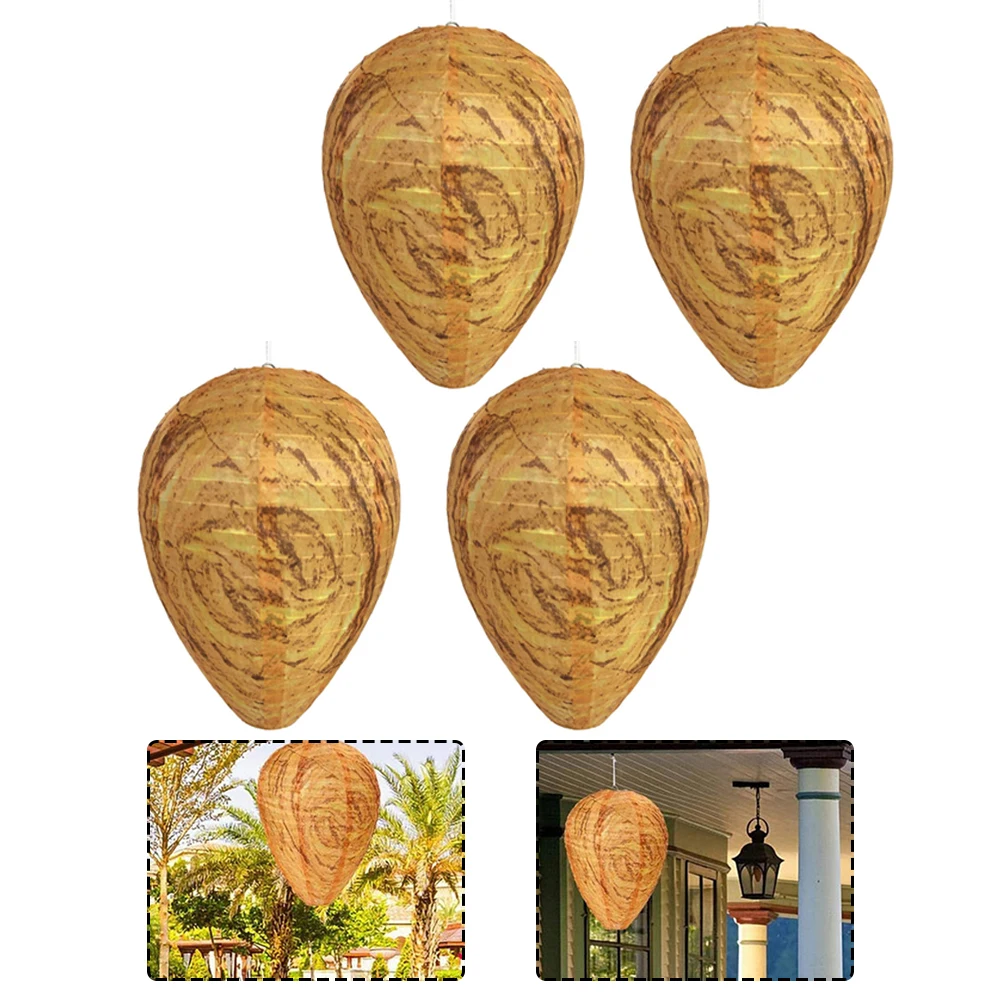 

4PCS Wasp Nest,Decoy Hanging Fake Wasp Nest Paper Decoy Safe Fake Trap Effective Eco Friendly Paper Wasp Nest For Garden