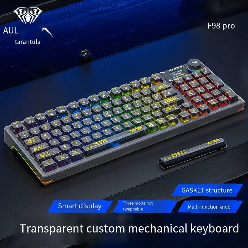メカニカルキーボードAULA-F98プロワイヤレス,透明なゲーミング