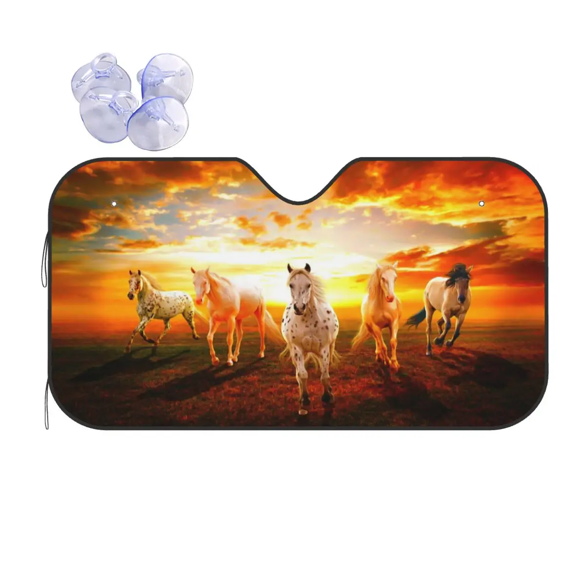 

Sunset Horse Running Vintage Sunshade Windscreen 76x140cm Galloping Animal Lovers Foils Sun Visor Ice Shield Dust Protection