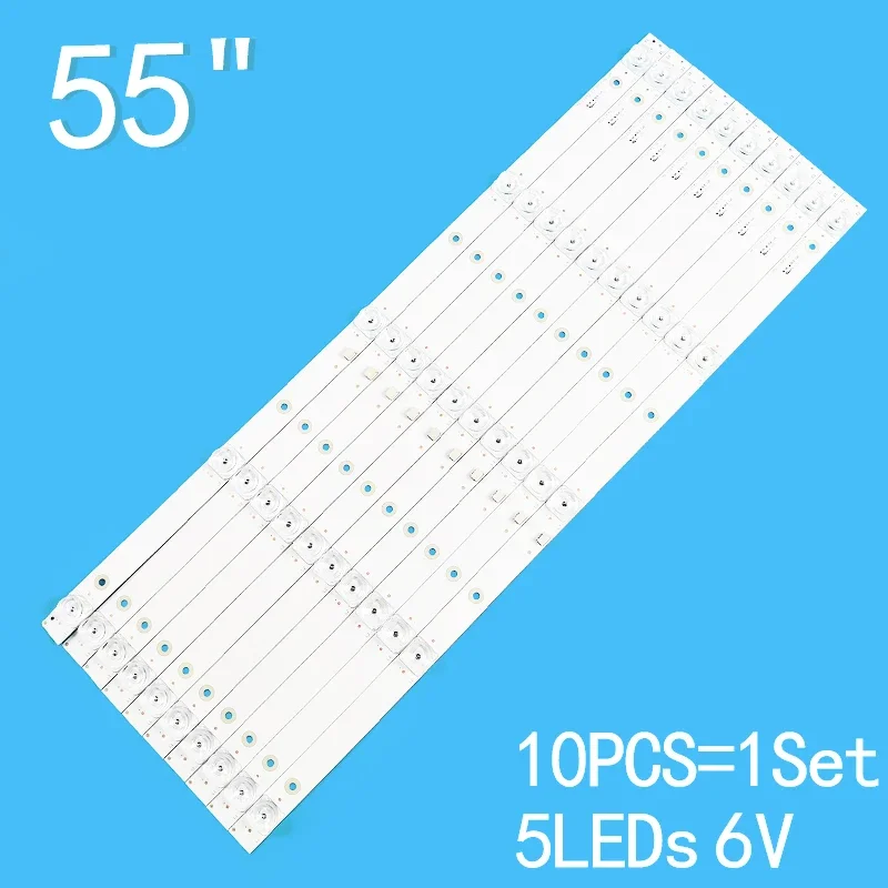 New 10PCS/lot 532mm 5LEDs 6V For 55