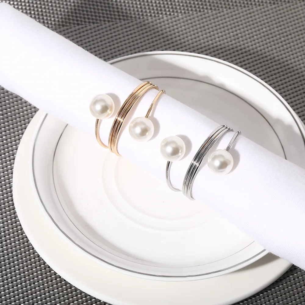 Metal Napkin Ring Imitation Pearls Napkin Buckle Holders Wedding Christmas Banquet Home Dining Table Decoration 6pcs christmas napkin holder napkin ring