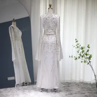 Sharon Said Luxury Dubai Moroccan Kaftan Ivory Evening Dress Long Sleeve Muslim Arabic Formal Dress Party Gowns SS439 Customized 6