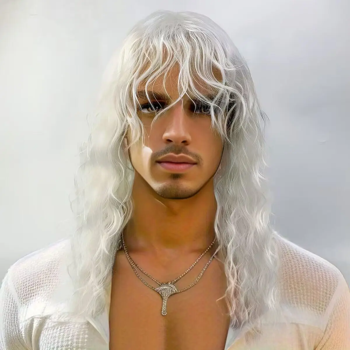 Synthetic Men Wig Long White Curly Wigs For Male Cosplay Party Good Quality High Temperature Fiber  Hair