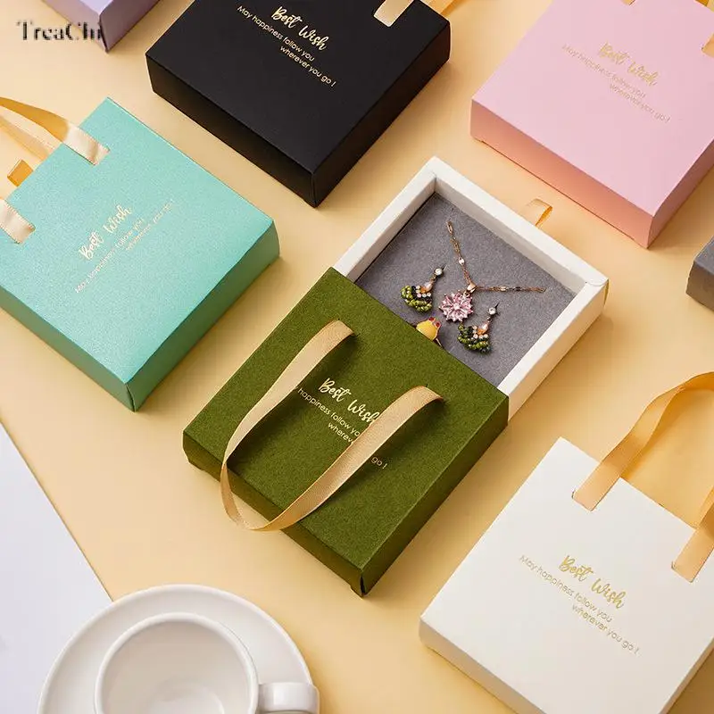 10Pcs Hand Drawer Box Jewelry Box Ring Earrings Necklace Jewelry Box Wear Nail Badge Brooch Gift Box Can Be Printed Logo Logo